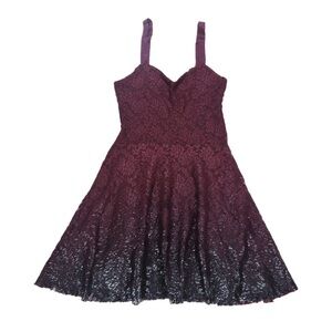 Free People Dress Size XS Lace A-line Burgandy Foil Ombré Spaghetti